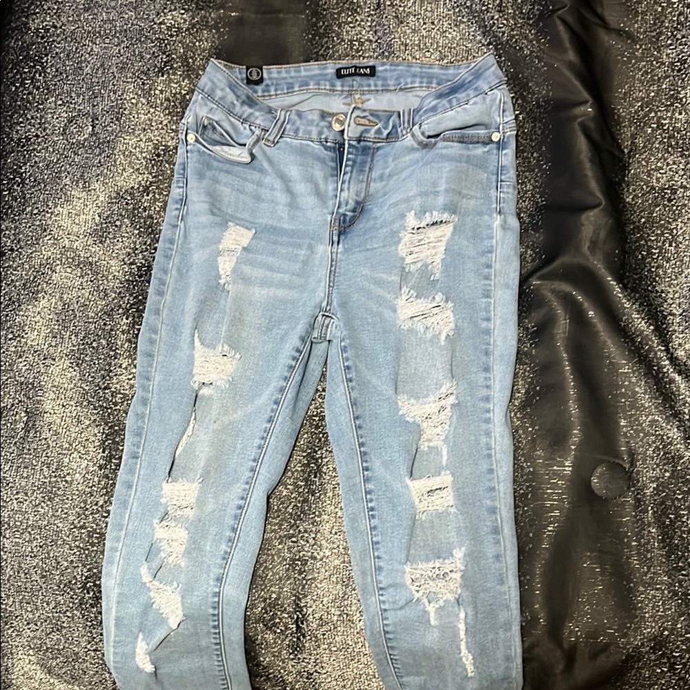 Blue Boyfriend Jeans with Distressed Details